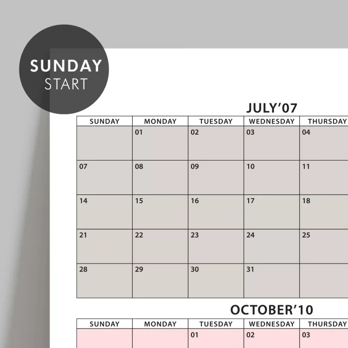 Amerikan Standardı 2026 -2027 Akademik Duvar Takvimi, TEMMUZ Başlangıçlı, PAZAR Günü Başlangıçlı 2026 -2027 Akademik Takvimi