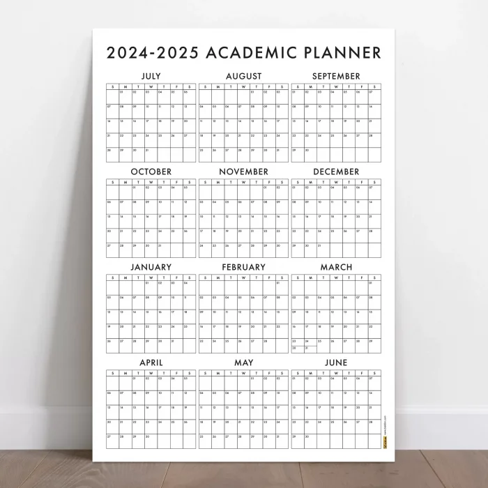 Amerikan Standardı 2026 -2027 Akademik Duvar Takvimi, TEMMUZ Başlangıçlı, PAZAR Günü Başlangıçlı