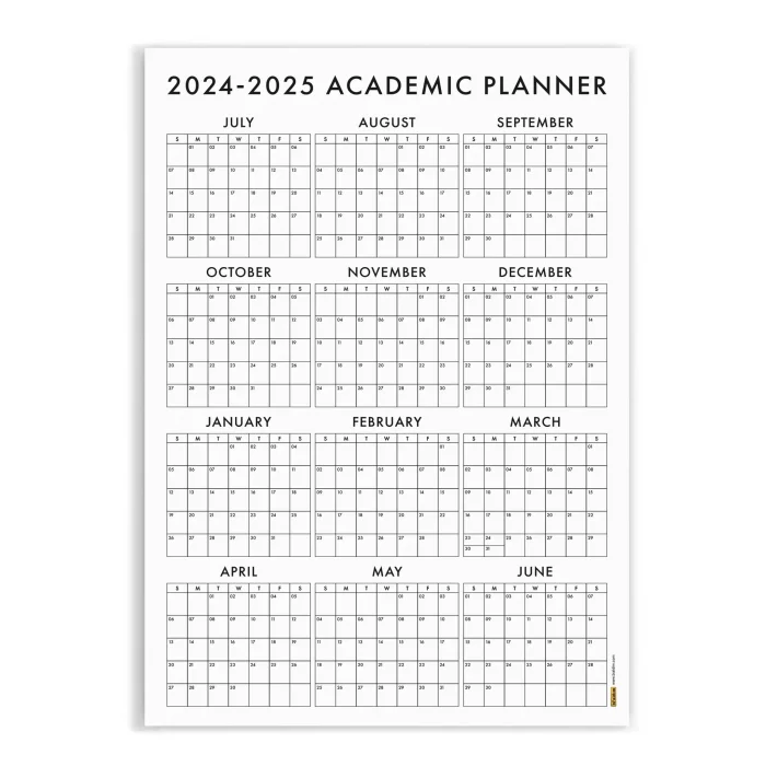 Amerikan Standardı 2026 -2027 Akademik Duvar Takvimi, TEMMUZ Başlangıçlı, PAZAR Günü Başlangıçlı