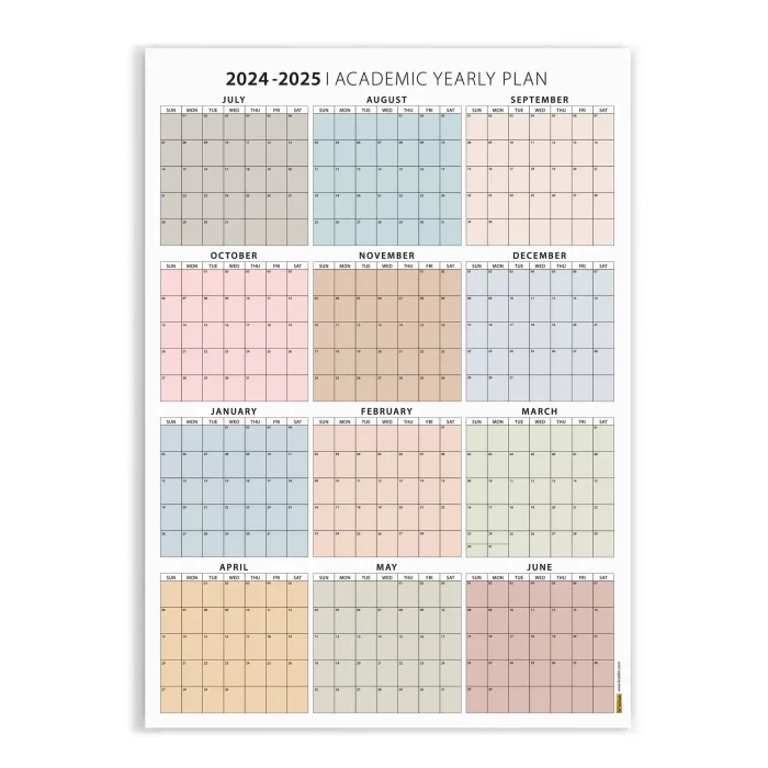 Amerikan Standardı 2026 -2027 Akademik Duvar Takvimi, TEMMUZ Başlangıçlı, PAZAR Günü Başlangıçlı