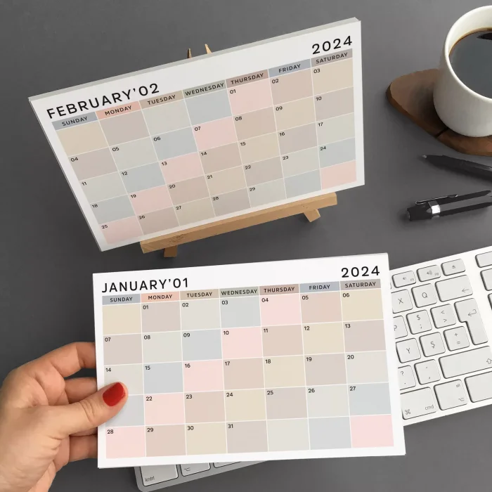 Amerikan Standardı 2026 Masa Takvimi(Pazar Günü Başlangıç),Ahşap Şövale Takvim, Aylık Planlamalı Takvim, Boho Renkler, Yapılacaklar Listesi(Arka Sayfalar)