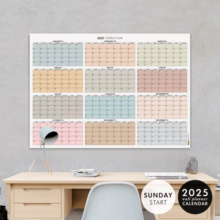 Amerikan Standardı 2026 Yıllık Planlayıcı Duvar Takvimi, Boho Renkler, 2026 Takvimi