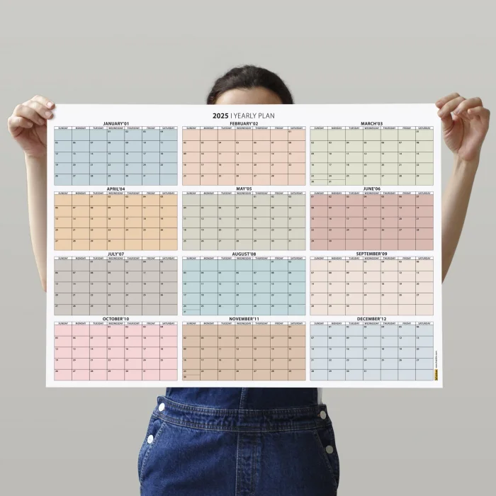 Amerikan Standardı 2026 Yıllık Planlayıcı Duvar Takvimi, Boho Renkler, 2026 Takvimi