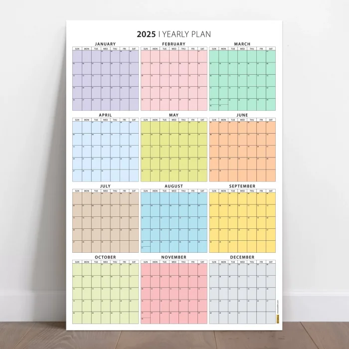 Amerikan Standardı 2026 Yıllık Planlayıcı Duvar Takvimi, Rengarenk, United States Calendar, Colourful Pastel