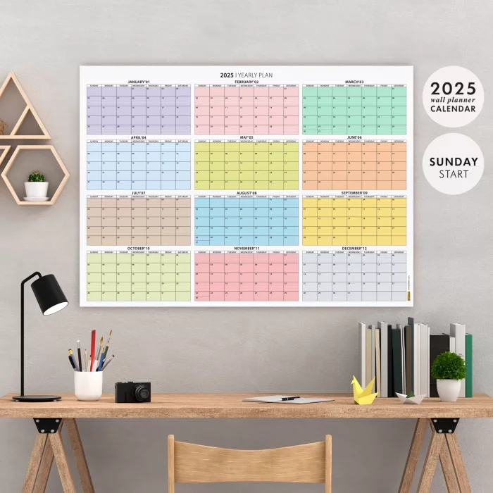 Amerikan Standardı 2026 Yıllık Planlayıcı Duvar Takvimi, Rengarenk, United States Calendar, Colourful Pastel, Horizontal Wall Calendar