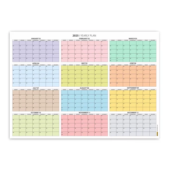 Amerikan Standardı 2026 Yıllık Planlayıcı Duvar Takvimi, Rengarenk, United States Calendar, Colourful Pastel, Horizontal Wall Calendar