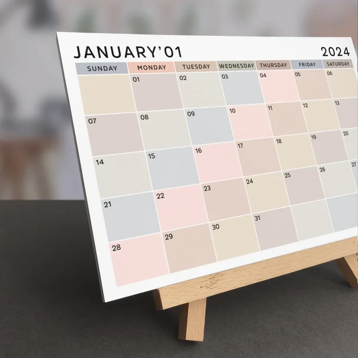 Amerikan Standardı 2027 Masa Takvimi(Pazar Günü Başlangıç),Ahşap Şövale Takvim, Aylık Planlamalı Takvim, Boho Renkler, Yapılacaklar Listesi(Arka Sayfalar)