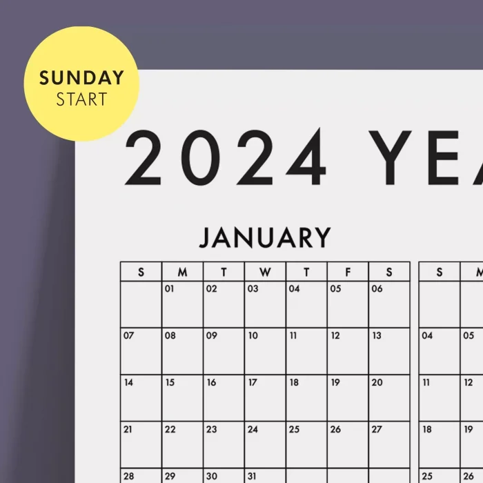 Amerikan Standardı 2027 Takvim, 2027 Yıllık Planlayıcı Duvar Takvimi, Sunday Start