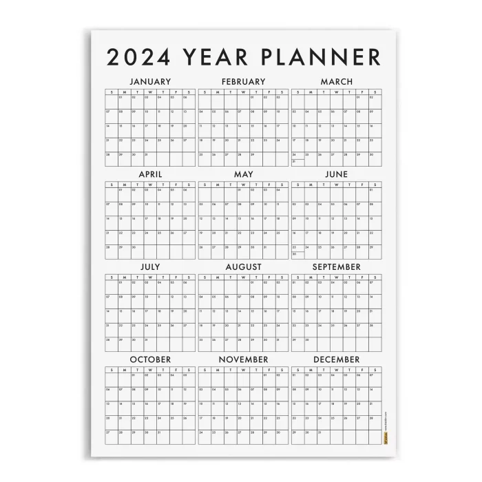 Amerikan Standardı 2027 Takvim, 2027 Yıllık Planlayıcı Duvar Takvimi, Sunday Start