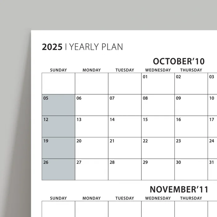 Amerikan Standardı Takvim, Üç Aylık Planlayıcı 2025 Duvar Takvimi, Ekim - Aralık 2025, 90 Günlük Planlama, Yılın Dördüncü Çeyreği Takvimi, Gri Takvim, Pazar Günü Başlangıçlı Takvim - 50x70cm