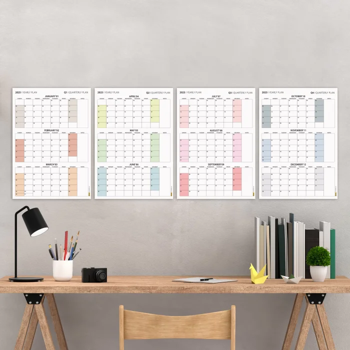 Amerikan Standardı Takvim, Üç Aylık Planlayıcı 2025 Duvar Takvimi Seti, 90 Günlük Planlama, 2025 Duvar Planlayıcı Takvim, Pazar Günü Başlangıçlı Takvim - 35x50cm