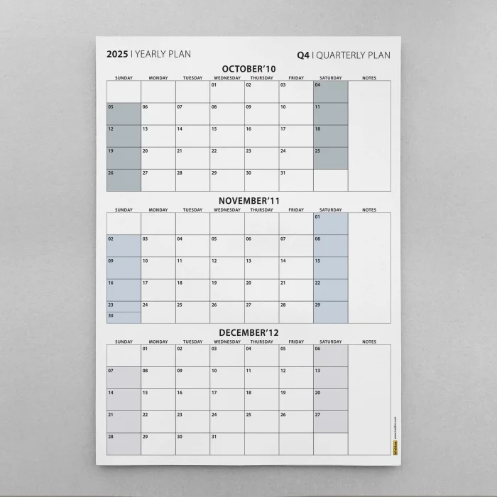Amerikan Standardı Takvim, Üç Aylık Planlayıcı 2025 Duvar Takvimi Seti, 90 Günlük Planlama, 2025 Duvar Planlayıcı Takvim, Pazar Günü Başlangıçlı Takvim - 35x50cm