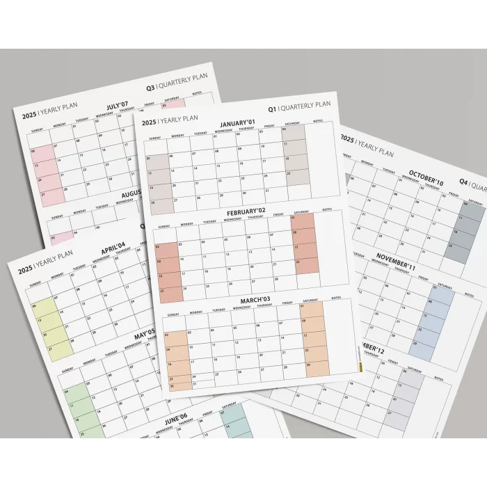 Amerikan Standardı Takvim, Üç Aylık Planlayıcı 2026 Duvar Takvimi Seti, 90 Günlük Planlama, 2026 Duvar Planlayıcı Takvim, Pazar Günü Başlangıçlı Takvim - 70x100cm