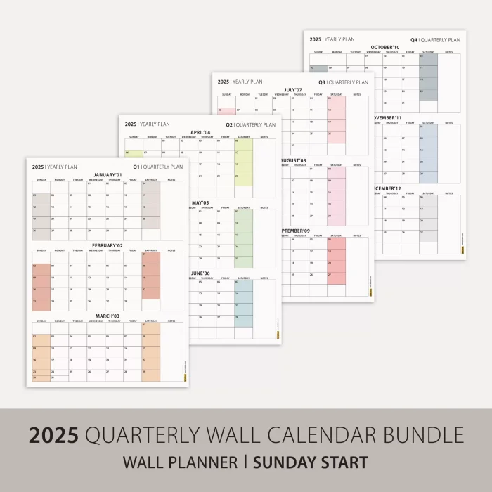 Amerikan Standardı Takvim, Üç Aylık Planlayıcı 2026 Duvar Takvimi Seti, 90 Günlük Planlama, 2026 Duvar Planlayıcı Takvim, Pazar Günü Başlangıçlı Takvim - 70x100cm