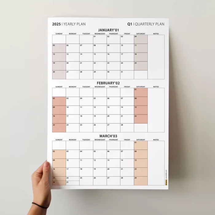 Amerikan Standardı Takvim, Üç Aylık Planlayıcı 2026 Duvar Takvimi Seti, 90 Günlük Planlama, 2026 Duvar Planlayıcı Takvim, Pazar Günü Başlangıçlı Takvim - 35x50cm