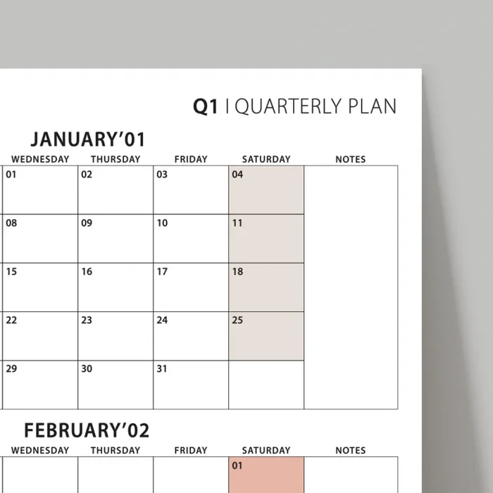 Amerikan Standardı Takvim, Üç Aylık Planlayıcı 2027 Duvar Takvimi, Ocak - Mart 2027, 90 Günlük Planlama, Yılın Birinci Çeyreği Takvimi, Kahverengi, Pazar Günü Başlangıçlı Takvim - 50x70cm