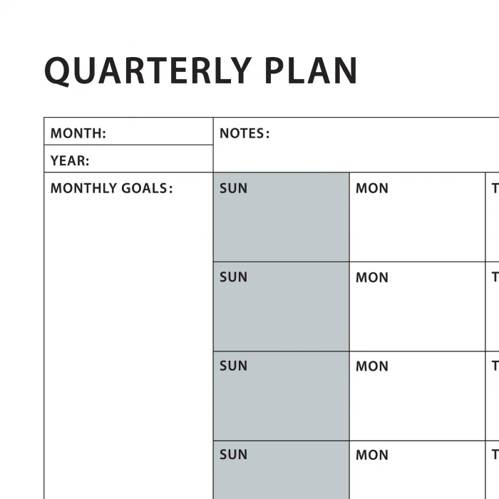 Amerikan Standardı Tarihsiz Üç Aylık Duvar Takvimi, Gri Renkler, Pazar Günü Başlagıç, Üç Aylık Duvar Planlayıcısı, 90 Günlük Takvim, 90 Günlük Plan - 35x50cm