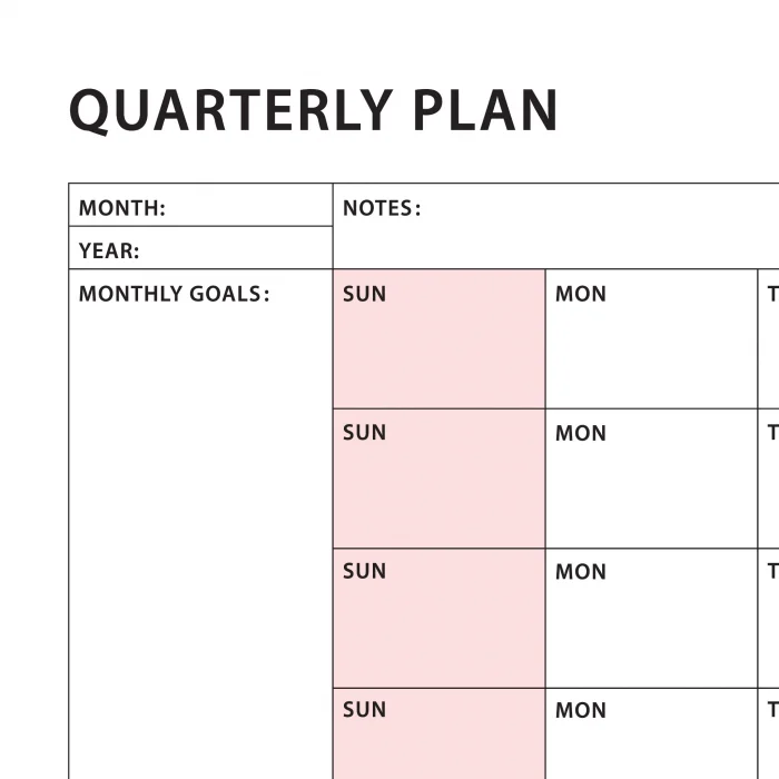 Amerikan Standardı Tarihsiz Üç Aylık Duvar Takvimi, Pembe Renkler, Pazar Günü Başlagıç, Üç Aylık Duvar Planlayıcısı, 90 Günlük Takvim, 90 Günlük Plan - 70x100cm