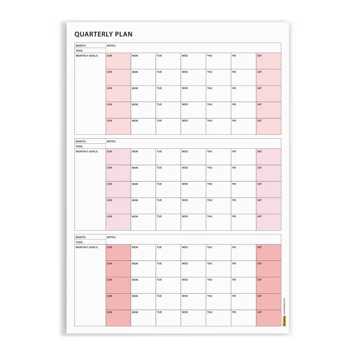 Amerikan Standardı Tarihsiz Üç Aylık Duvar Takvimi Seti, Pazar Günü Başlagıç, Üç Aylık Duvar Planlayıcısı - 50x70cm