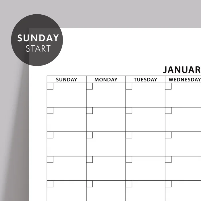 Amerikan Standardı Zamansız Yıllık Planlayıcı Takvim, Pazar Günü Başlangıçlı, Sürekli Takvim, Tarihsiz Yıllık Planlayıcı Duvar Takvimi, Zamansız Takvim