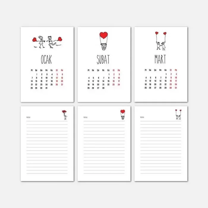 Aşk Tasarımlı Masa Takvimi | Ahşap Tabanlı 2026 Masa Takvimi