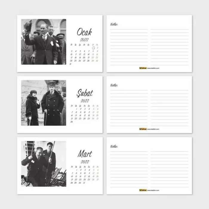 Atatürk Fotoğraflı 2025 Masa Takvimi Kraft Yatay Form