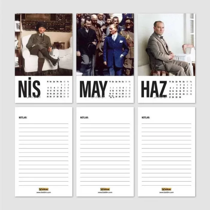 Atatürk Fotoğraflı 2025 Takvimi Siyah Masa Takvimi Dikey Form