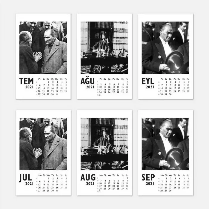 Atatürk Fotoğraflı 2026 Masa Takvimi - Dikey Siyah Beyaz