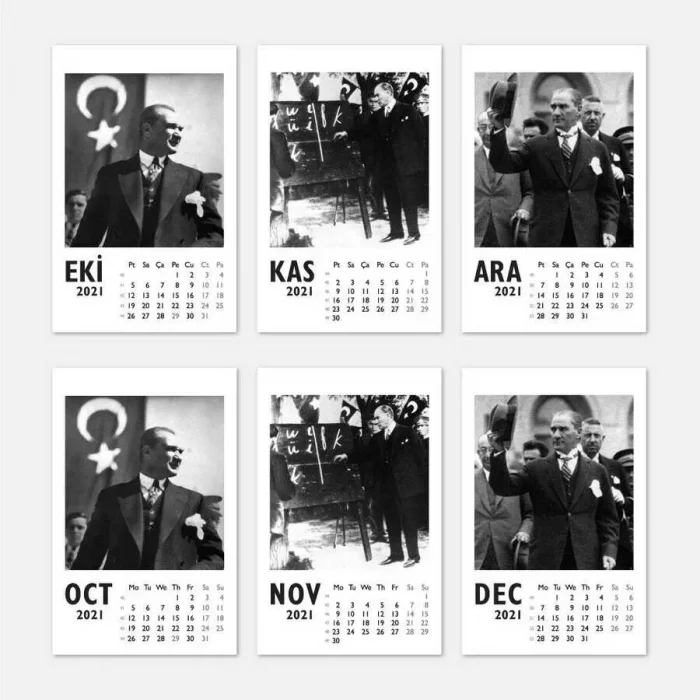 Atatürk Fotoğraflı 2026 Masa Takvimi - Dikey Siyah Beyaz
