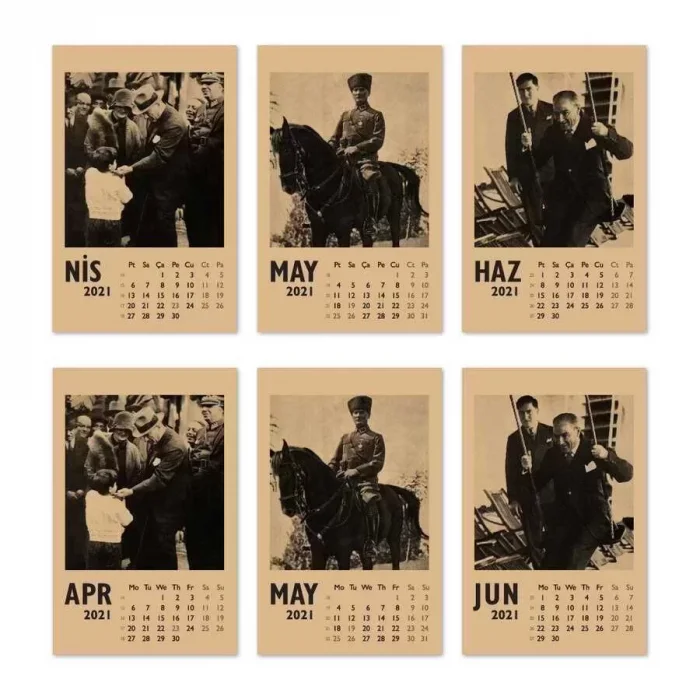 Atatürk Fotoğraflı 2026 Masa Takvimi - Dikey Siyah Kraft