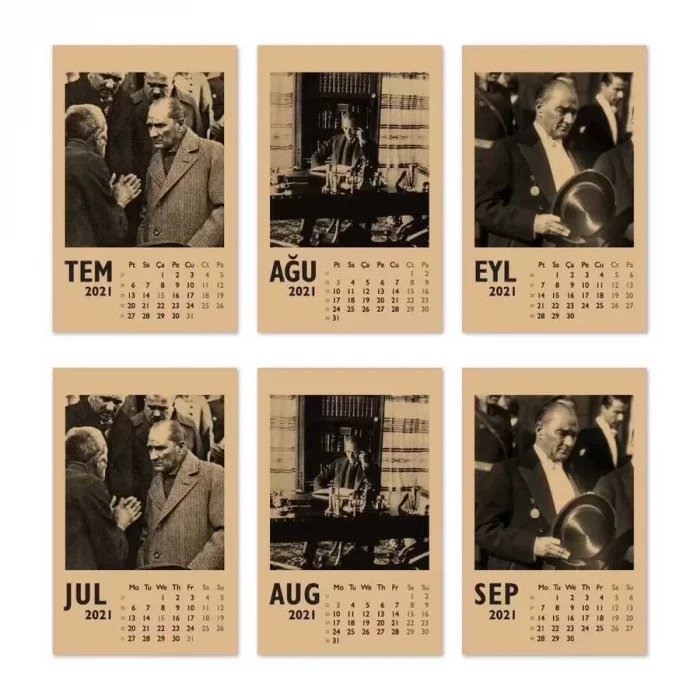 Atatürk Fotoğraflı 2026 Masa Takvimi - Dikey Siyah Kraft