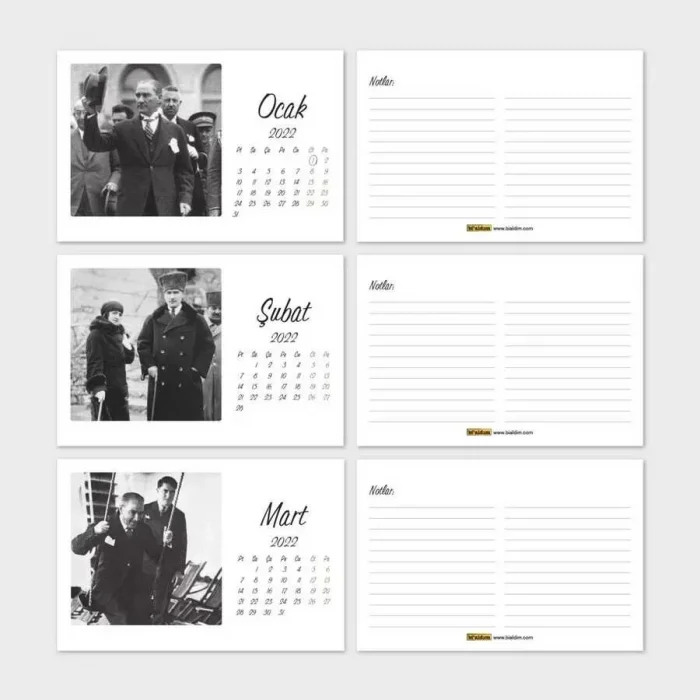 Atatürk Fotoğraflı 2026 Masa Takvimi Kraft Yatay Form