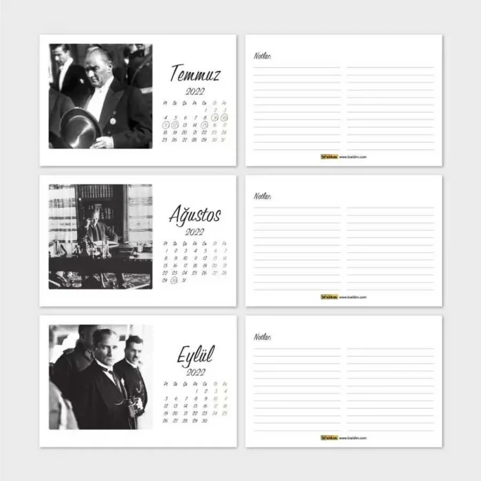 Atatürk Fotoğraflı 2026 Masa Takvimi Kraft Yatay Form