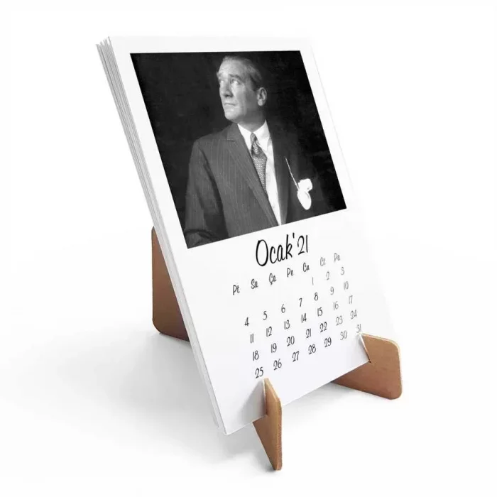 Atatürk Fotoğraflı 2026 Masa Takvimi - Siyah Beyaz