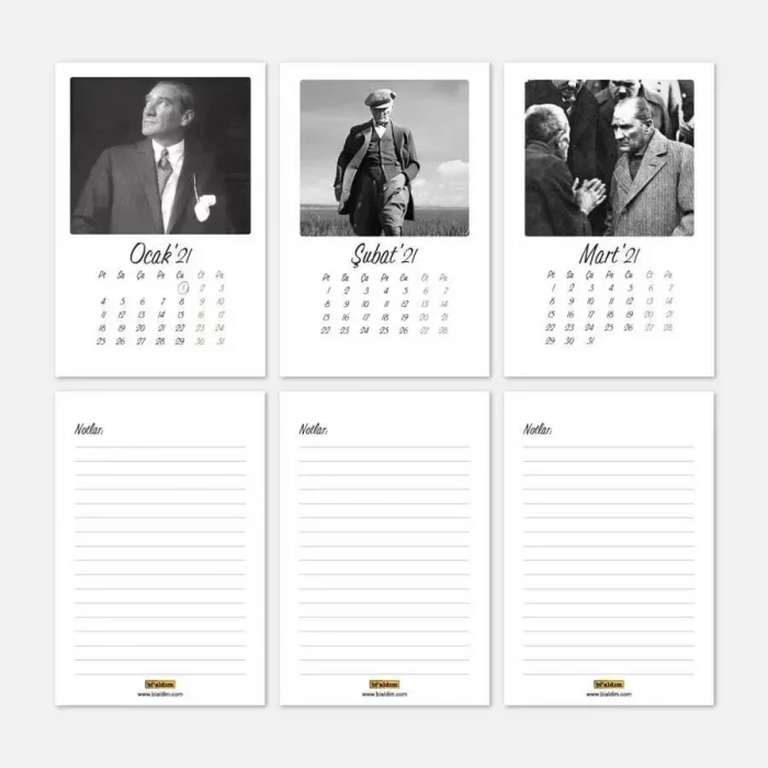 Atatürk Fotoğraflı 2026 Masa Takvimi - Siyah Beyaz