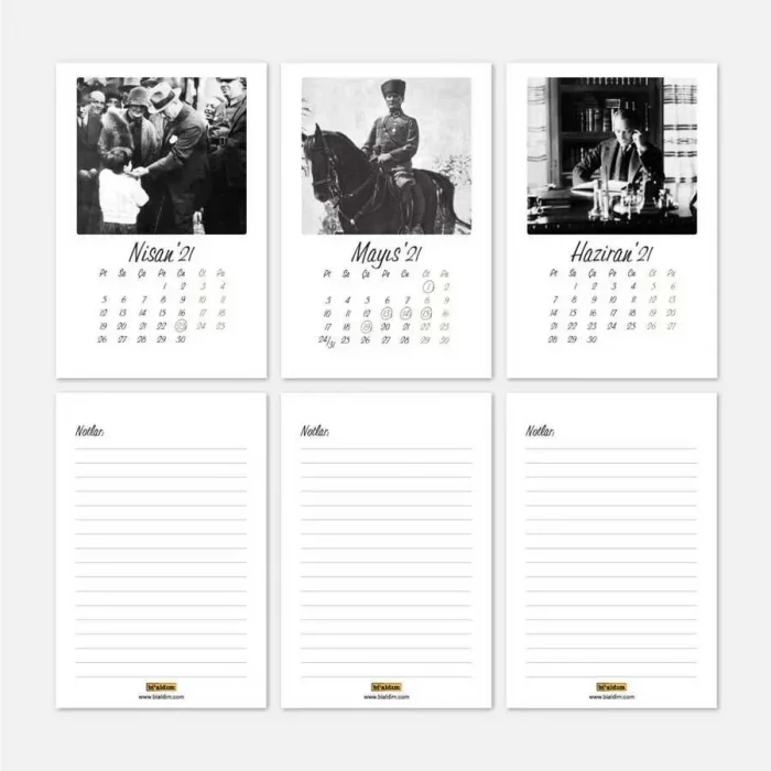 Atatürk Fotoğraflı 2026 Masa Takvimi - Siyah Beyaz