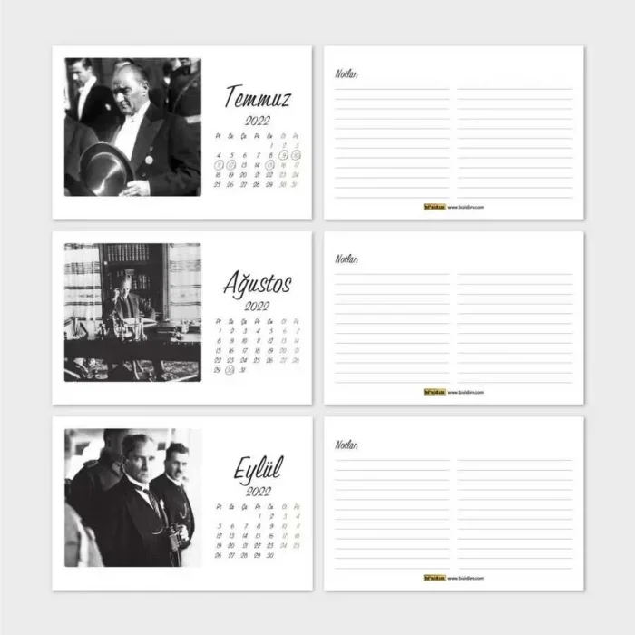 Atatürk Fotoğraflı 2027 Masa Takvimi Kraft Yatay Form