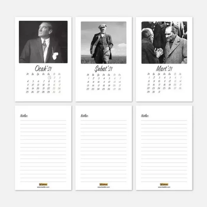 Atatürk Fotoğraflı 2027 Masa Takvimi - Siyah Beyaz