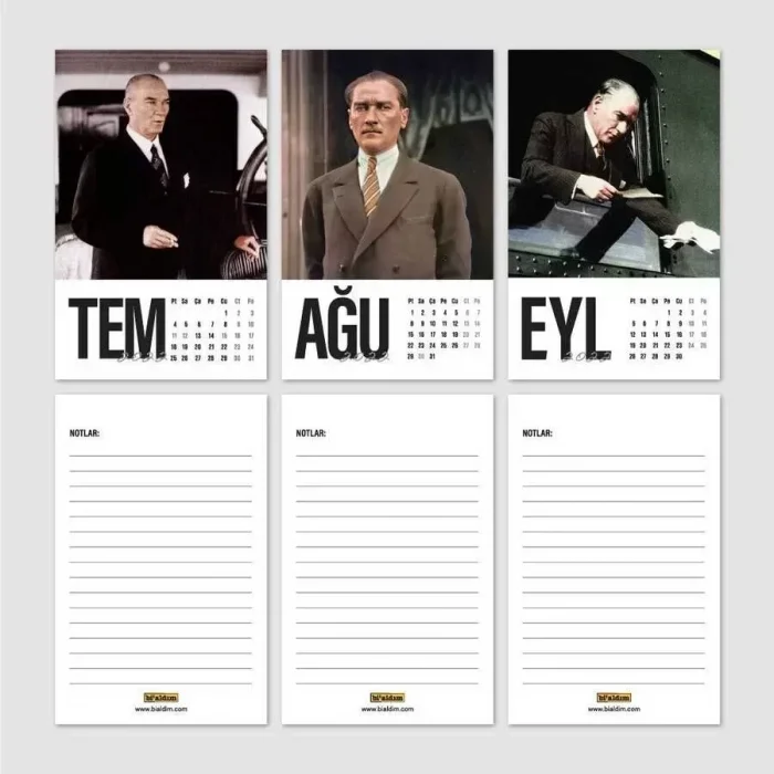 Atatürk Fotoğraflı 2027 Takvimi Kraft Masa Takvimi Dikey Form