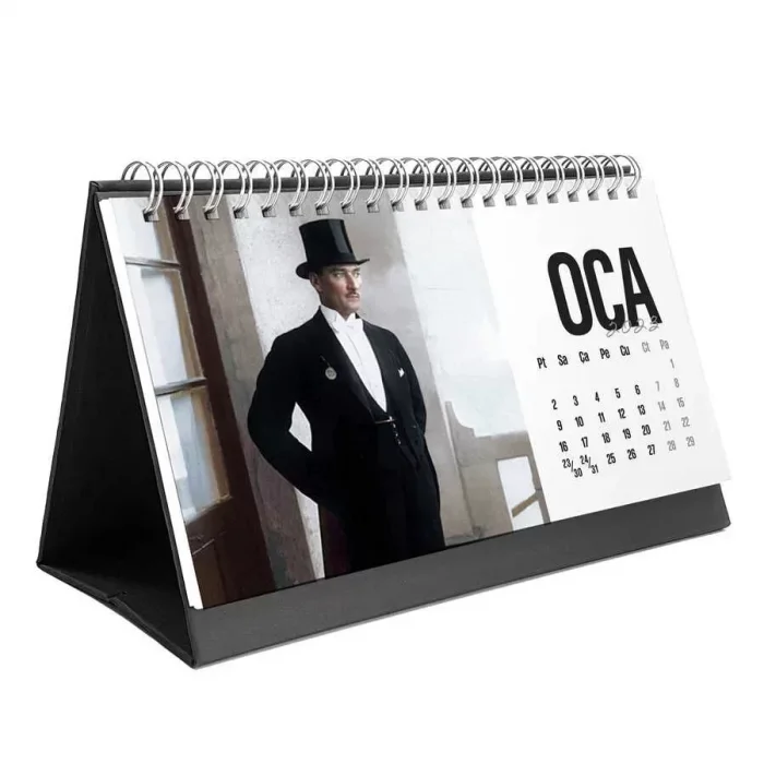 Atatürk Fotoğraflı Masa Takvimi - 2026 Takvimi Siyah