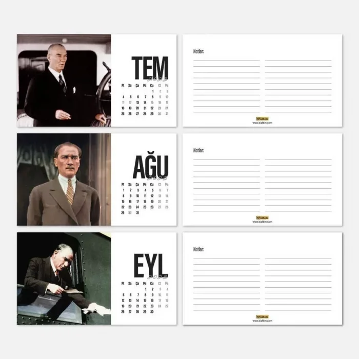 Atatürk Fotoğraflı Masa Takvimi - 2027 Takvimi Kırmızı