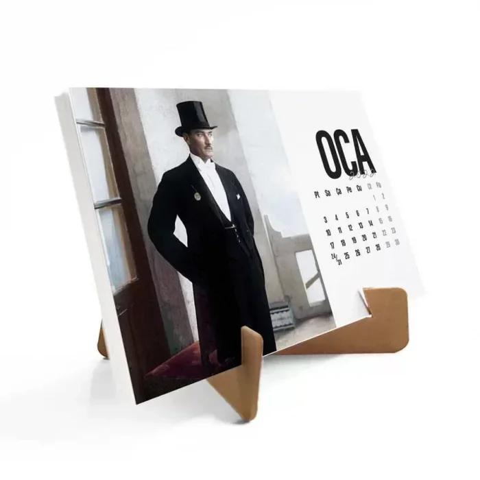 Atatürk Renkli Fotoğraflı 2026 Masa Takvimi Kraft Yatay Form