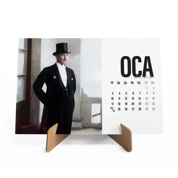 Atatürk Renkli Fotoğraflı 2026 Masa Takvimi Kraft Yatay Form