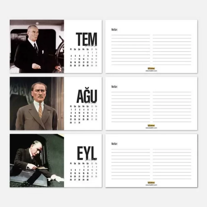 Atatürk Renkli Fotoğraflı 2026 Masa Takvimi Kraft Yatay Form