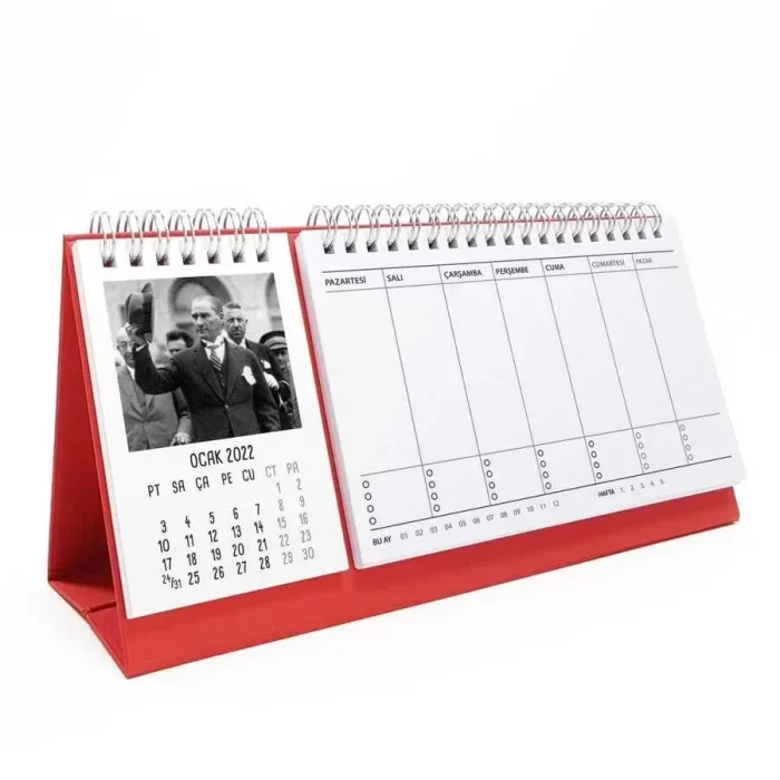 Atatürk Takvimi Haftalık Planlamalı 2025 Masa Takvimi Kırmızı