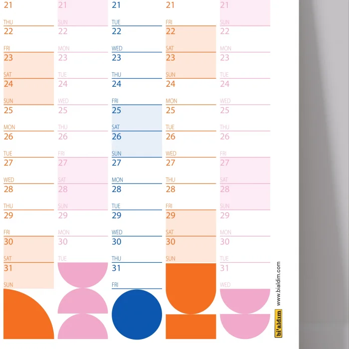 Bauhaus Art 2025 Duvar Takvimi, Yıllık Planlayıcı Takvim, Okyanus Mavisi