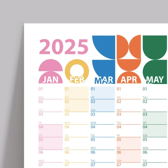 Bauhaus Art 2025 Duvar Takvimi, Yıllık Planlayıcı Takvim, Karnaval Renkleri