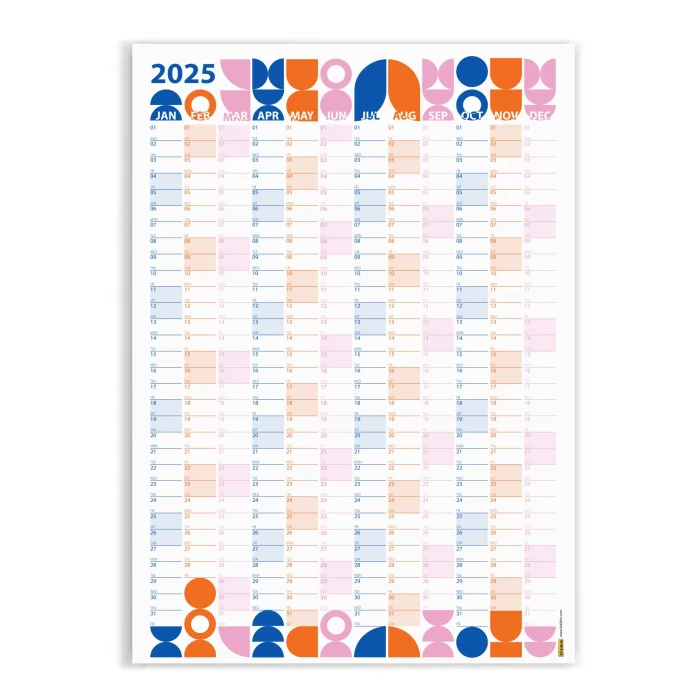 Bauhaus Art 2025 Duvar Takvimi, Yıllık Planlayıcı Takvim, Okyanus Mavisi