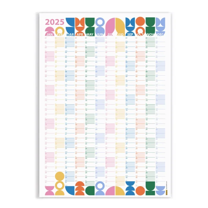 Bauhaus Art 2025 Duvar Takvimi, Yıllık Planlayıcı Takvim, Karnaval Renkleri