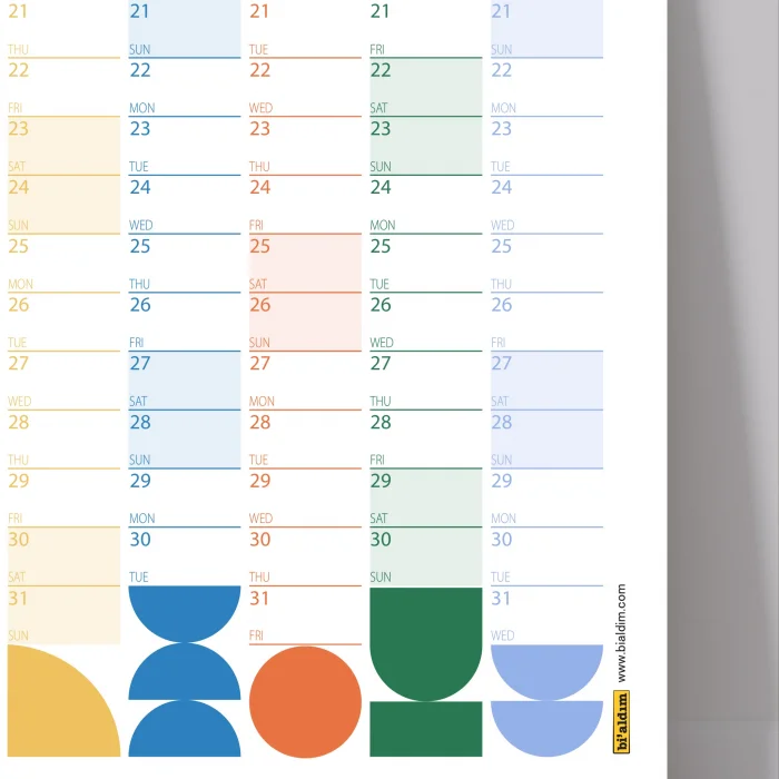 Bauhaus Art 2025 Duvar Takvimi, Yıllık Planlayıcı Takvim, Karnaval Renkleri